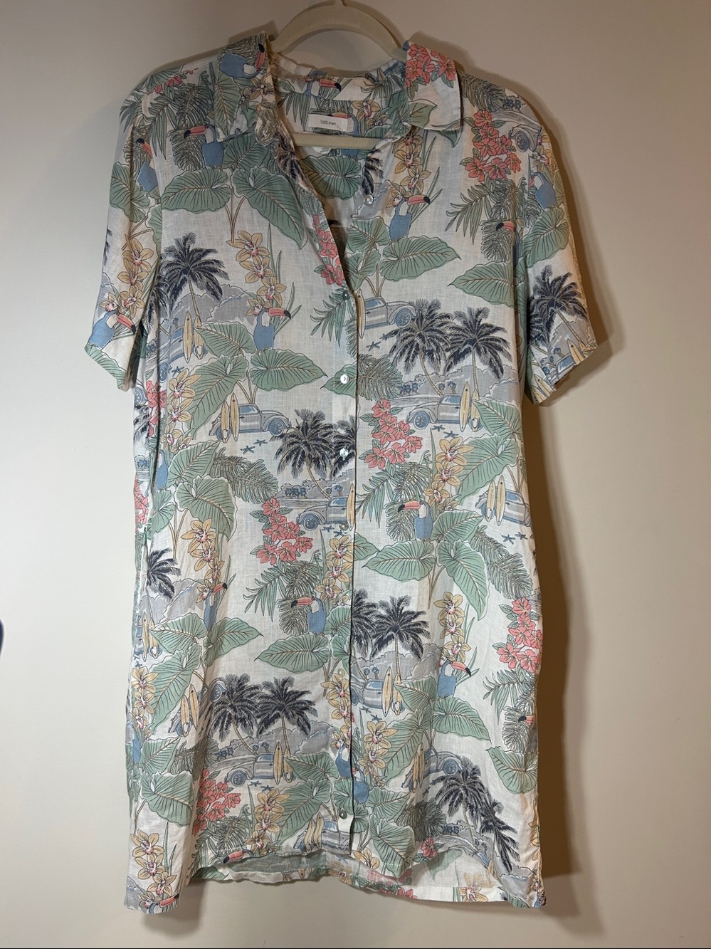 CC VIVA LA HAVANA PRINTED 100% LINEN SHIRT DRESS M
